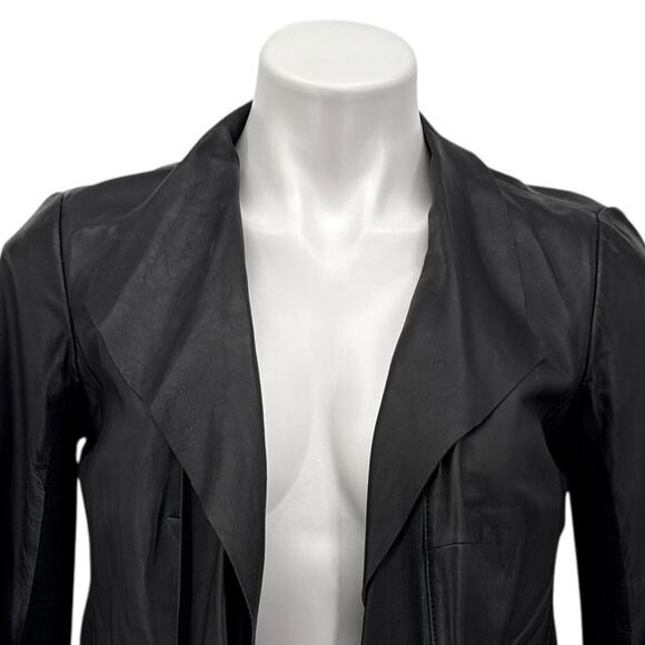 Trouve Lightweight Leather Moto Jacket Womens Small Black Open Front Drape Chic - Picture 4 of 10